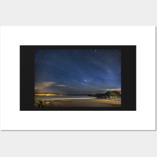 Caswell Bay on Gower in Wales at Night Posters and Art